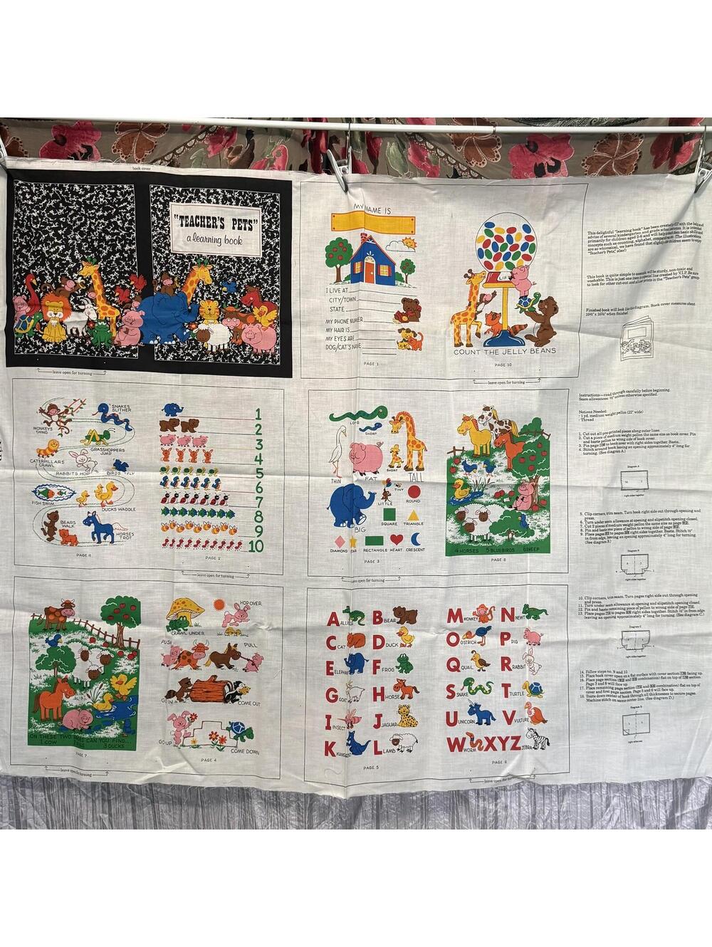 Vintage Cranston Teacher’s Pets Fabric Book Panel Cut & Sew 35x44”